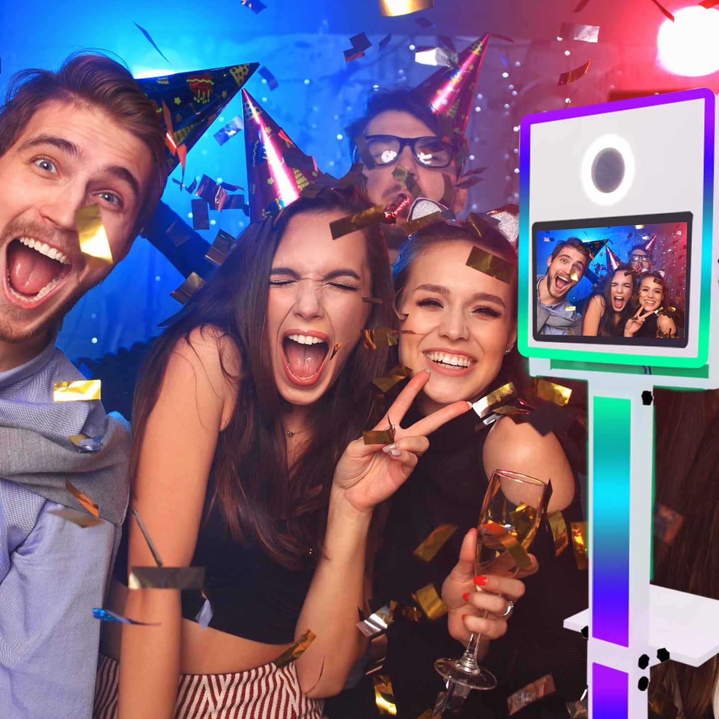 Portable Photo Booth with Printer Mirror Photo Booth 15.6 inch Touch Screen Selfie Photobooth Machine for Events Wedding Party Rental Christmas Flight Case