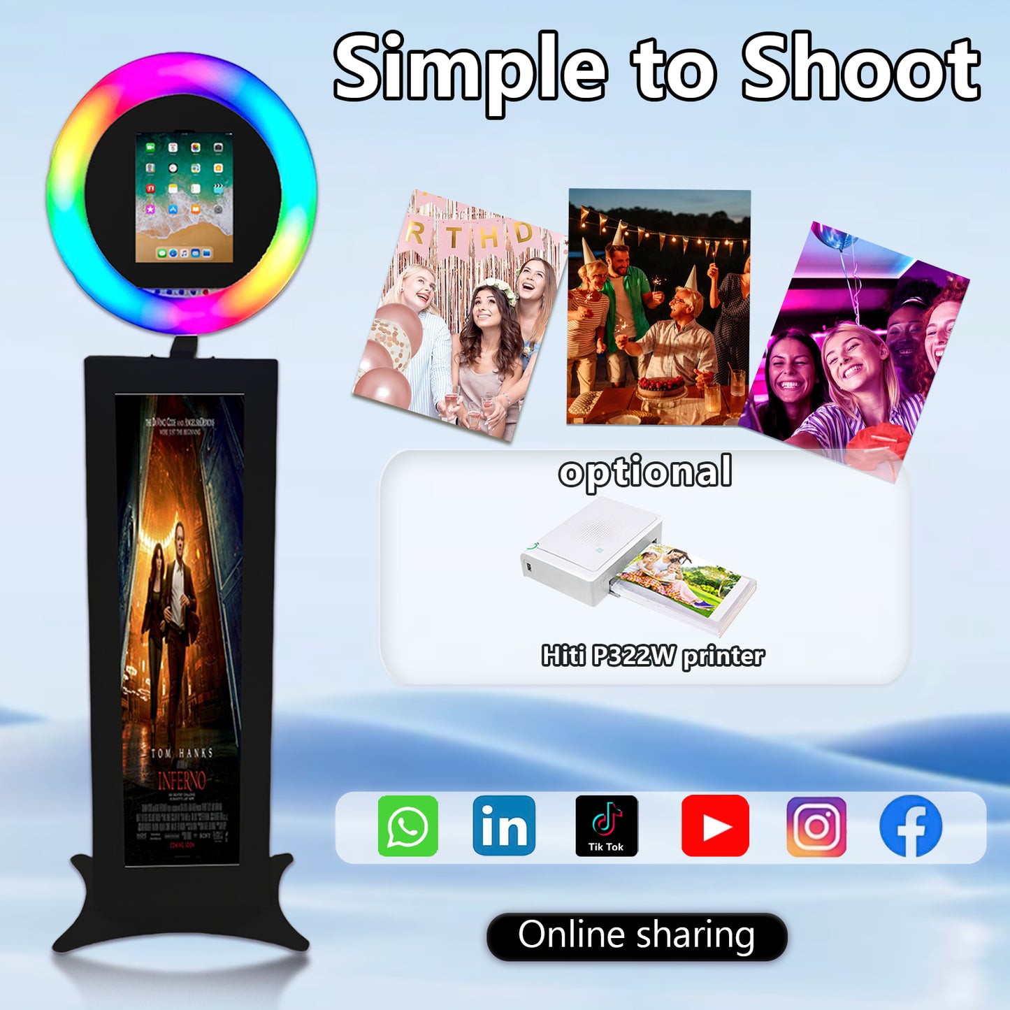 Photo Booth for iPad 10.2" 10.9'' 11'' 12.9'' with 37" LCD Selfie Machine, Portable Photo Booth with RGB LED Light & Flight Case for Birthday Graduation Wedding Events (Black, Photo Booth)