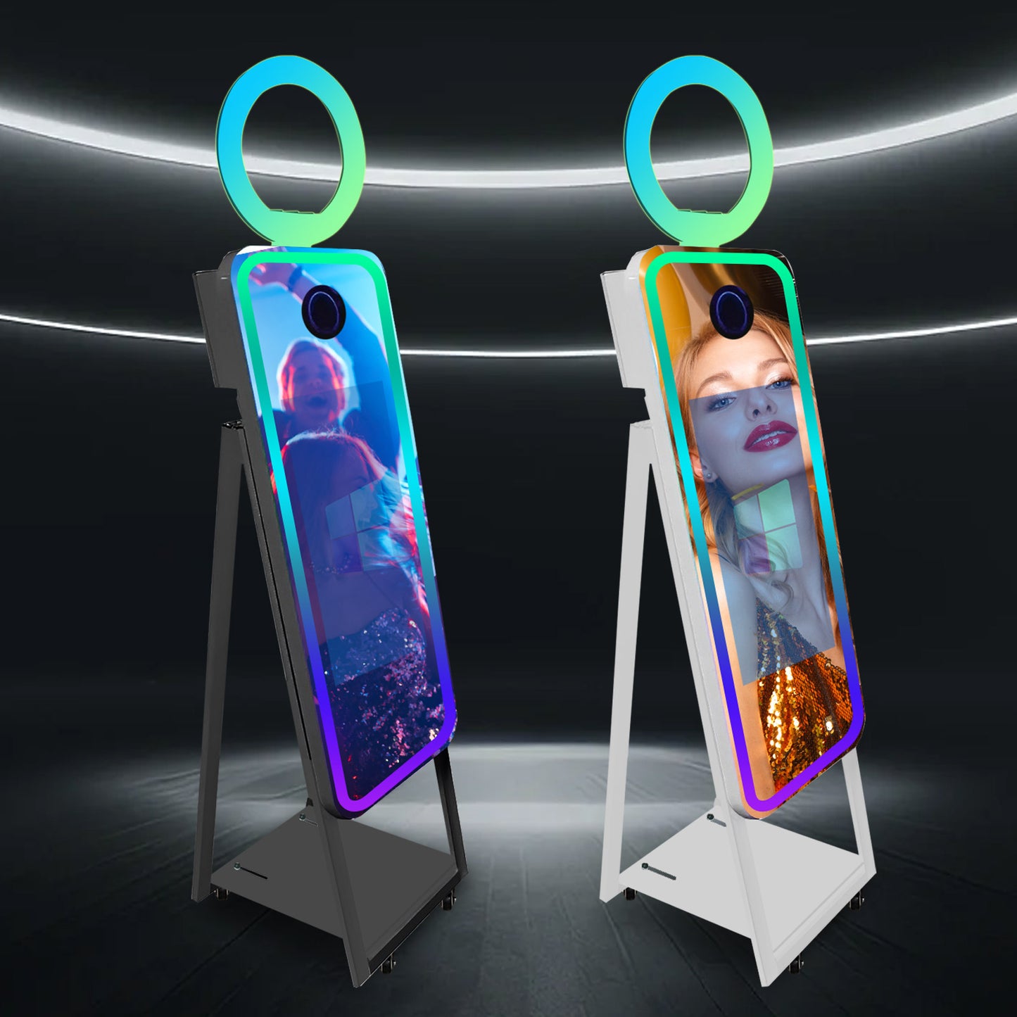 Portable 40" Magic Mirror Photo Booth with 21.5" Touch Screen Selfie Photobooth Machine with Flight Case for Wedding Party