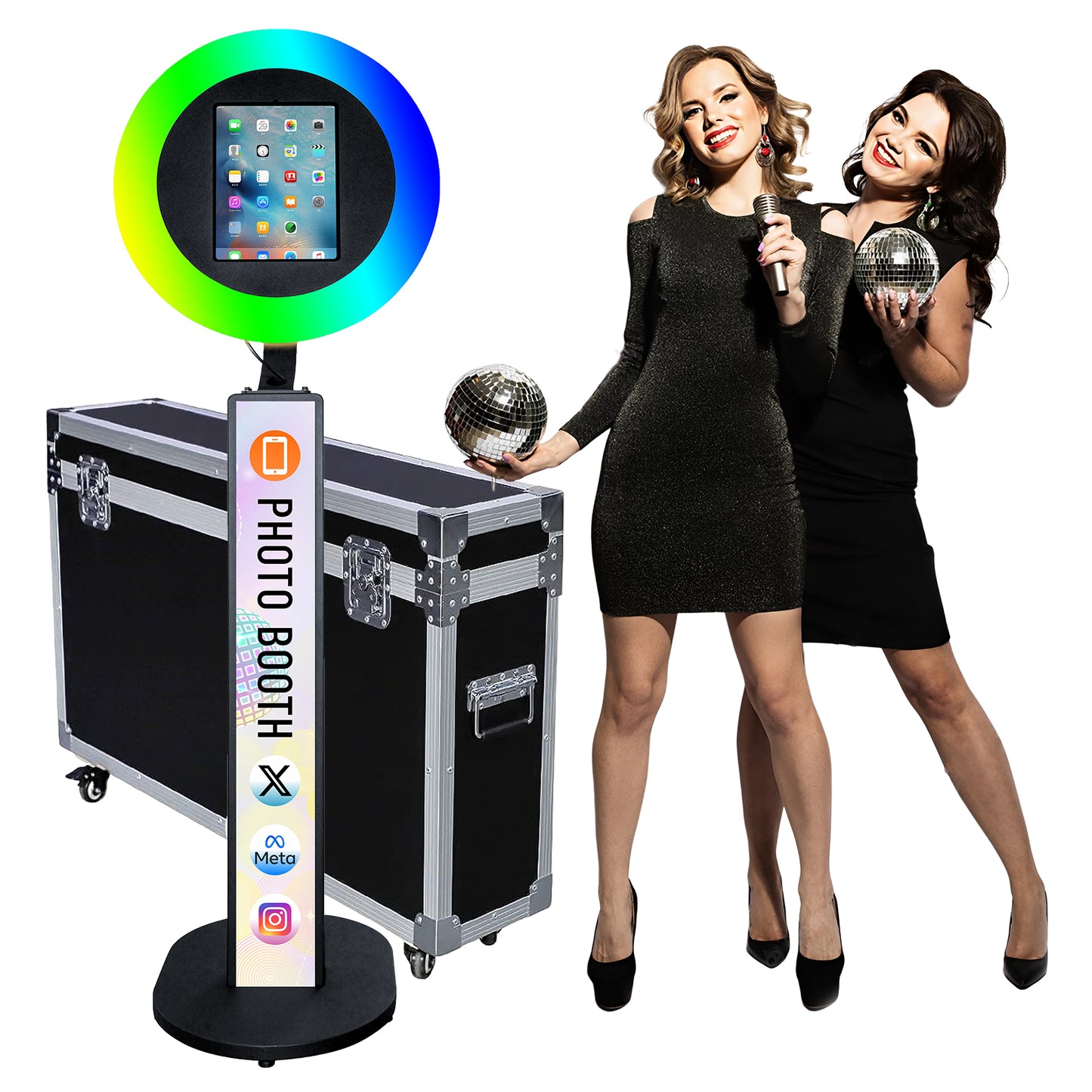 iPad Photo Booth Selfie Machine Shell Adjustable Stand Photobooth With LED Ring Light Customized LOGO For Wedding Partys Events