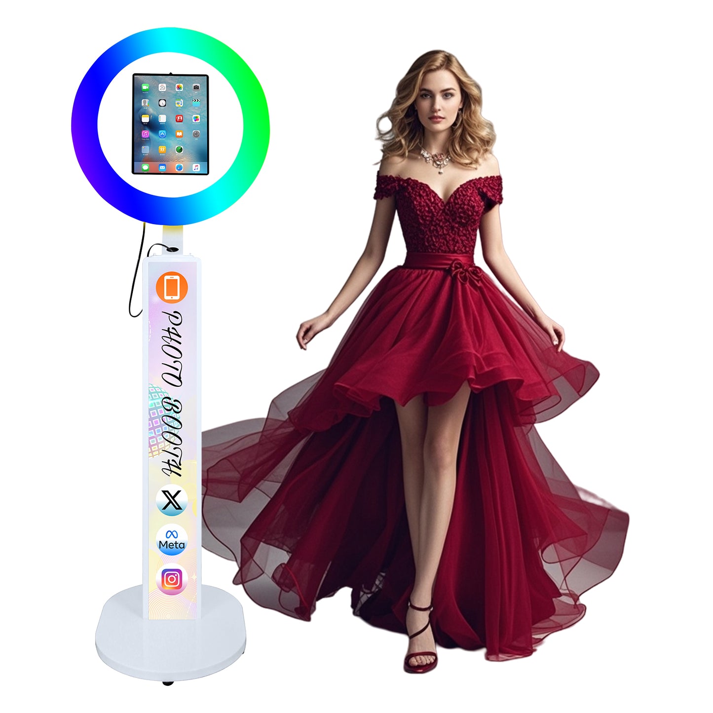 iPad Photo Booth Selfie Machine Shell Adjustable Stand Photobooth With LED Ring Light Customized LOGO For Wedding Partys Events