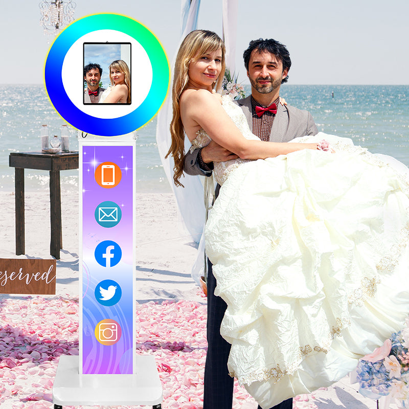 Portable lpad Photo Booth Compatible with Any lpad Logo Customizable Selfie Photo Booth Stand Shell with Flight Case for Parties Wedding Events