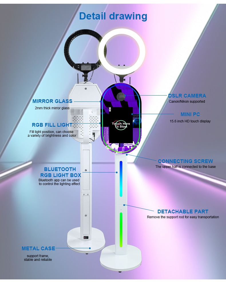 Magic Mirror Photo Booth 15.6 Inch with RGB Light, DSLR Photobooth Machine Selfie Portable Touch Screen with Flight Case for Wedding Party Events