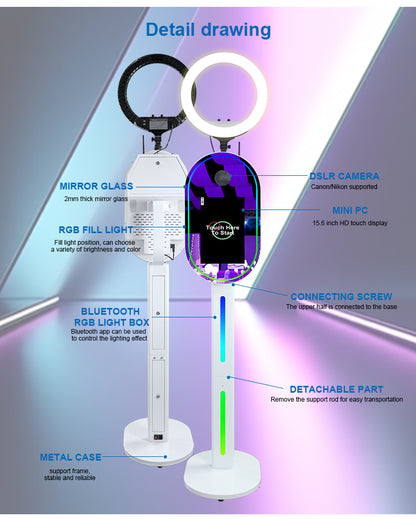 Magic Mirror Photo Booth 15.6 Inch with RGB Light, DSLR Photobooth Machine Selfie Portable Touch Screen with Flight Case for Wedding Party Events