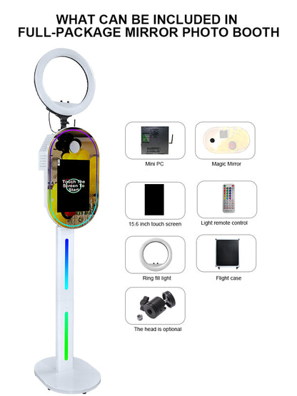 Magic Mirror Photo Booth 15.6 Inch with RGB Light, DSLR Photobooth Machine Selfie Portable Touch Screen with Flight Case for Wedding Party Events