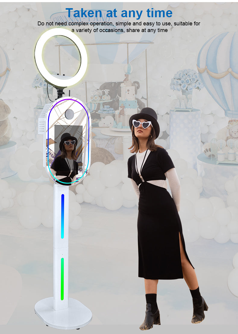 Magic Mirror Photo Booth 15.6 Inch with RGB Light, DSLR Photobooth Machine Selfie Portable Touch Screen with Flight Case for Wedding Party Events