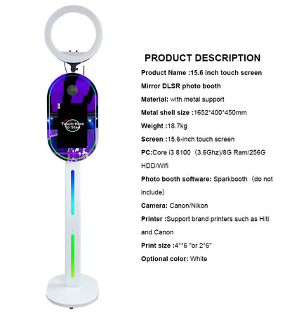 Magic Mirror Photo Booth 15.6 Inch with RGB Light, DSLR Photobooth Machine Selfie Portable Touch Screen with Flight Case for Wedding Party Events