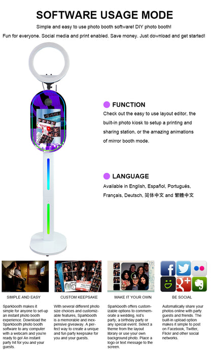 Magic Mirror Photo Booth 15.6 Inch with RGB Light, DSLR Photobooth Machine Selfie Portable Touch Screen with Flight Case for Wedding Party Events