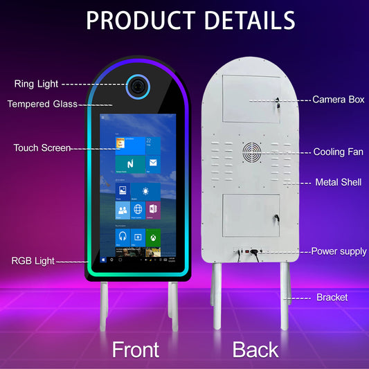 Selfie Photobooth with 32 Inch Mirror Touch Screen Photo Booth Magic Mirror Booth Machine for Weddings Parties Events