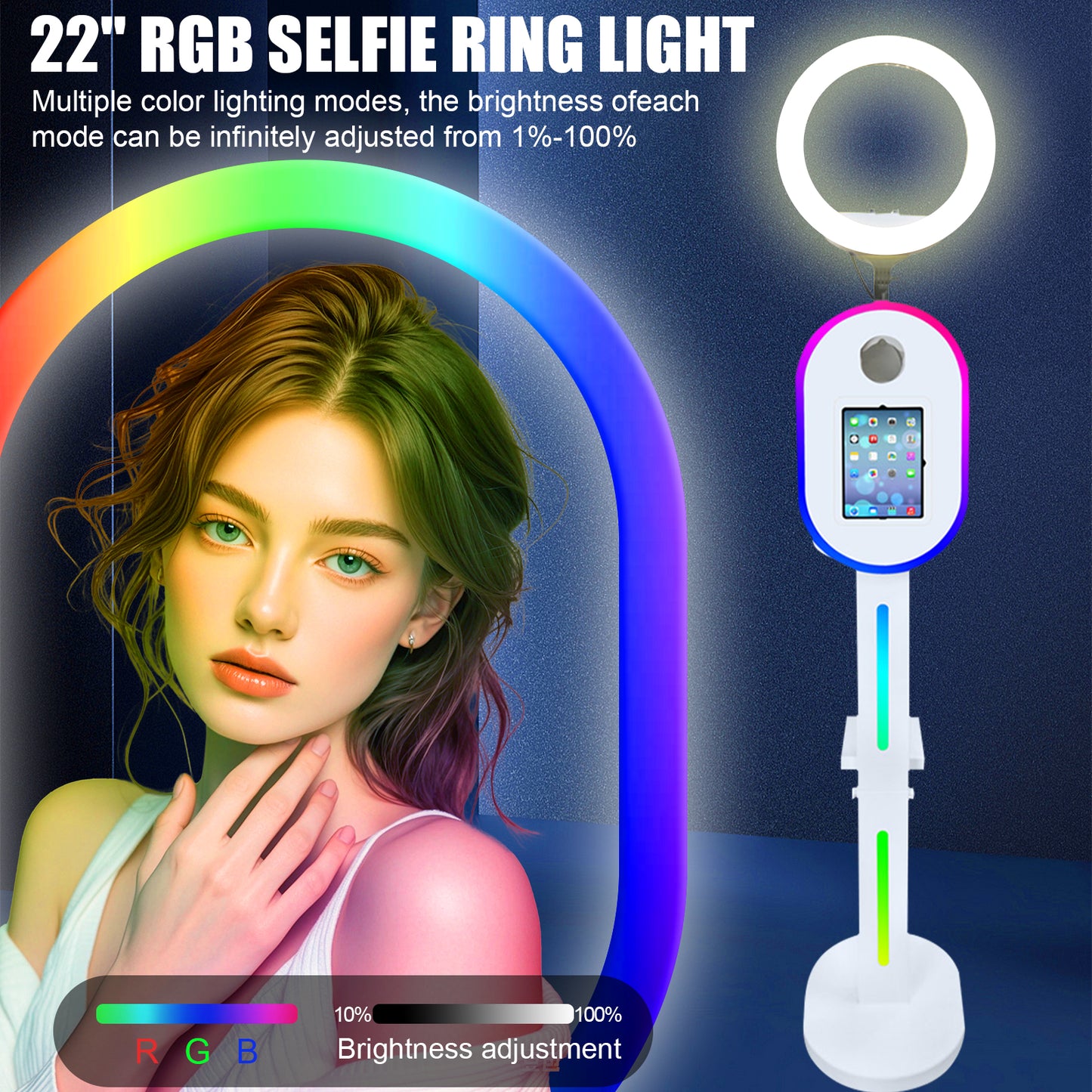Portable Photo Booth Compatible with iPad Shell Stand Selfie Station Photobooth Machine with Adjustable RGB Light for Events Rental Wedding,Customized Logo