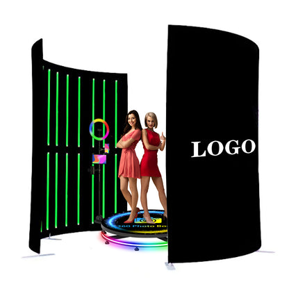 360 Photo Booth Backdrop for Party Event LED Lights Vogue Booth 360 Degree Video Camera Booth Enclosure Free Customize Logo for Events Weddings Parties