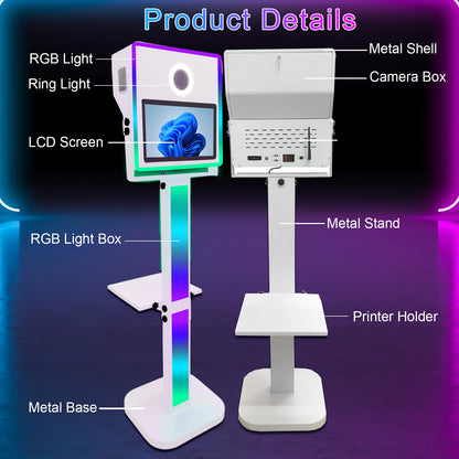 Portable Photo Booth with Printer Mirror Photo Booth 15.6 inch Touch Screen Selfie Photobooth Machine for Events Wedding Party Rental Christmas Flight Case