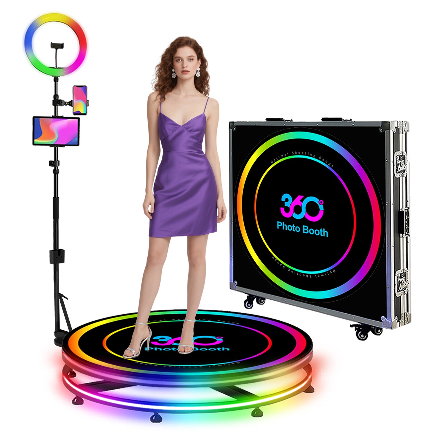360 Photo Booth Machine for Parties with Flight Case,Logo Customization,Software APP Remote Automatic 360 Spin Camera Video Booth for 3-5 People (31.5"+Flight Case)