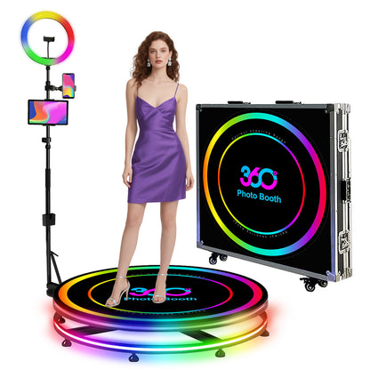 360 Photo Booth Machine for Parties with Flight Case,Logo Customization,Software APP Remote Automatic 360 Spin Camera Video Booth for 3-5 People (31.5"+Flight Case)