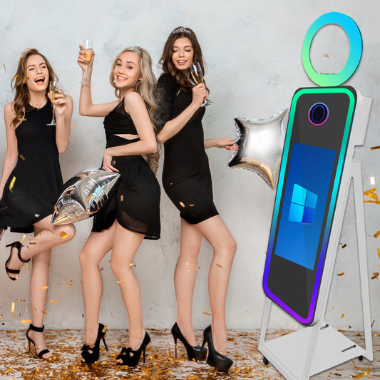 Portable 40" Magic Mirror Photo Booth with 21.5" Touch Screen Selfie Photobooth Machine with Flight Case for Wedding Party