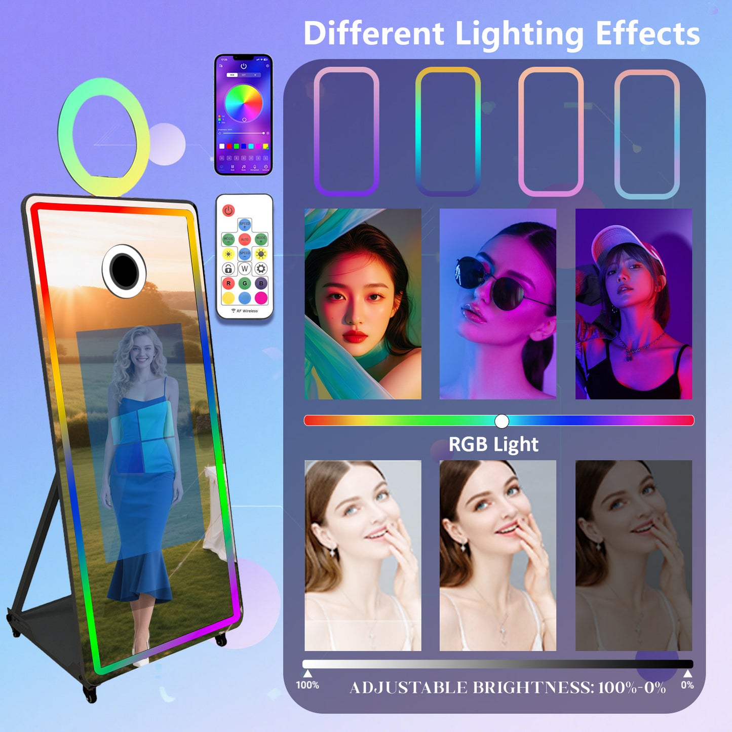 Magic Mirror Photo Booth 65’’ Mirror Photo Booth 32’’ Interactive Touch Screen, Built-in Mini PC with Instant Print and Sharing