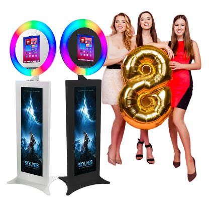 Photo Booth for iPad 10.2" 10.9'' 11'' 12.9'' with 37" LCD Selfie Machine, Portable Photo Booth with RGB LED Light & Flight Case for Birthday Graduation Wedding Events (Black, Photo Booth)