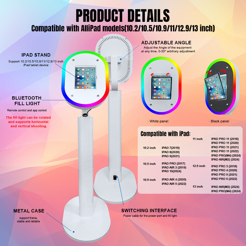Adjustable Stand Selfie Photobooth Machine Shell iPad Photo Booth With LED Ring Light For Wedding Partys Events