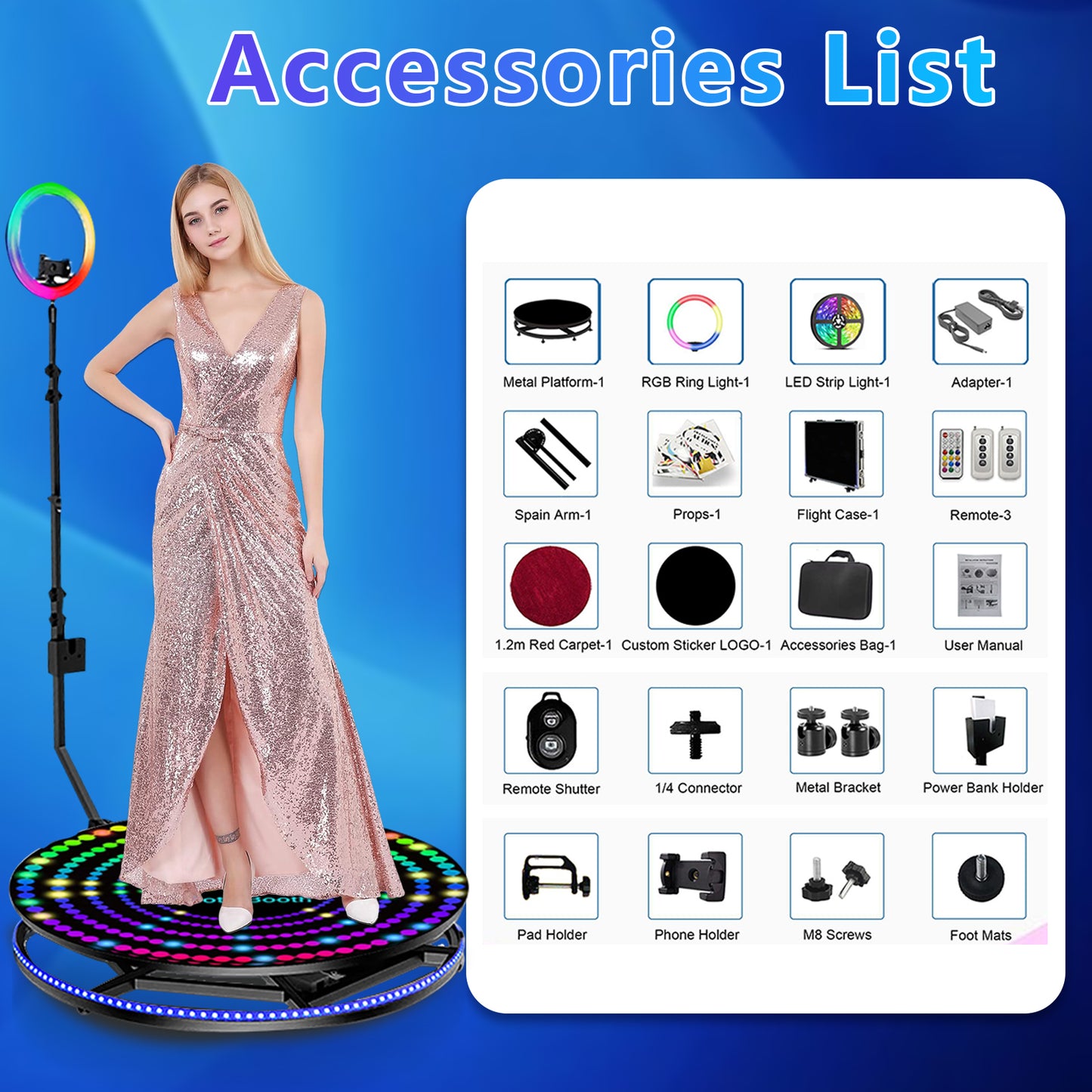 360 Metal Platform Photo Booth Machine Automatic Spin Slow Motion Video Booth Camera Booth for Weddings Parties Events