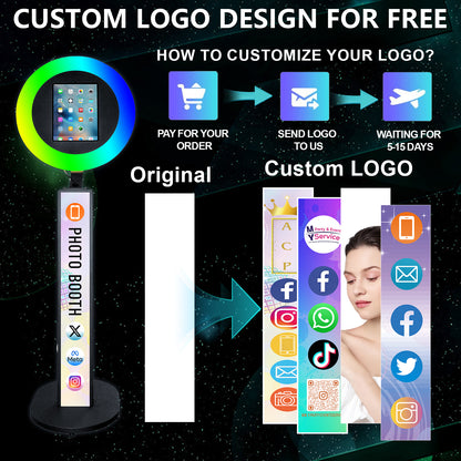 iPad Photo Booth Selfie Machine Shell Adjustable Stand Photobooth With LED Ring Light Customized LOGO For Wedding Partys Events