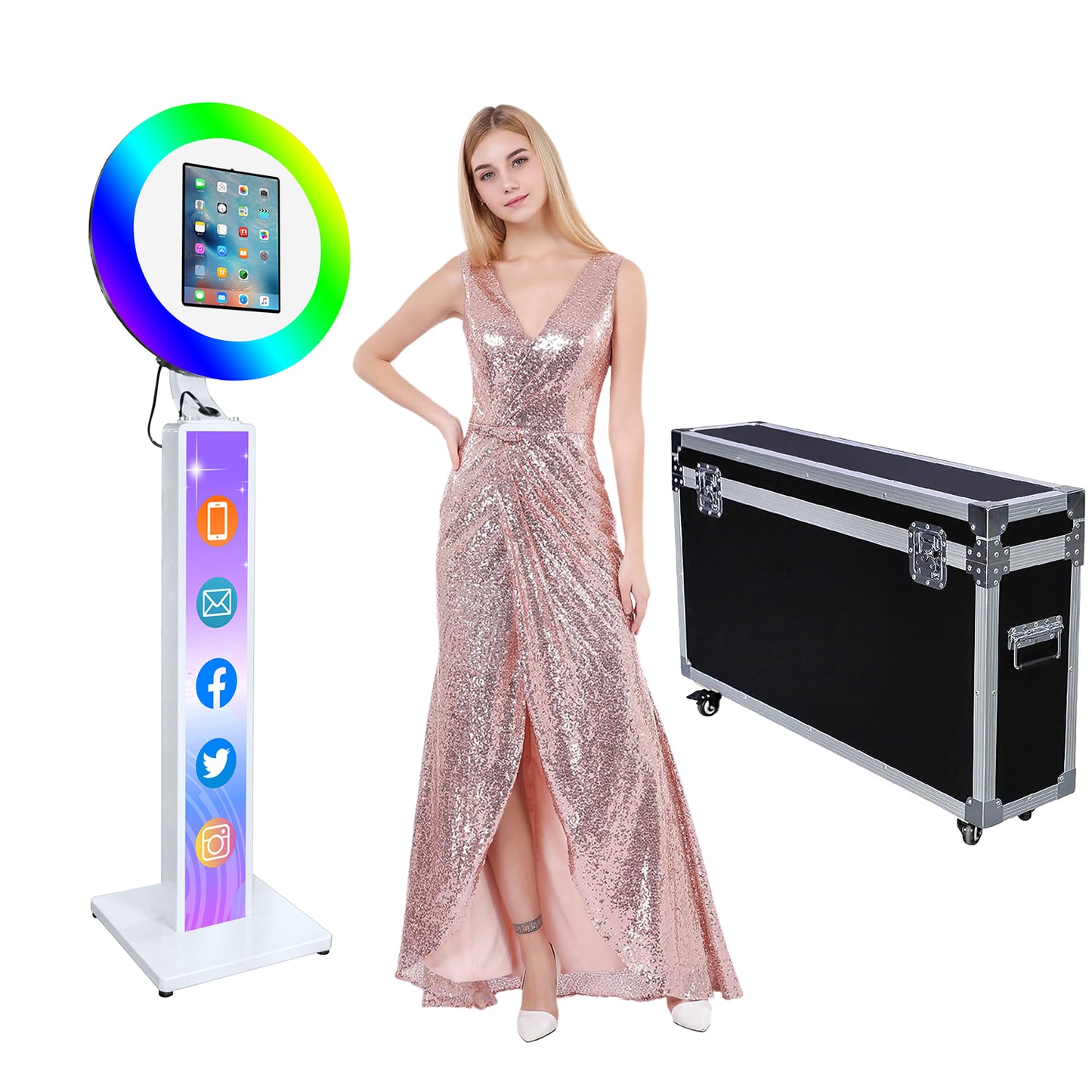 Portable Stand Selfie PhotoBooth Machine Metal Shell iPad Photo Booth With Ring Light for iPad 10.2'' 10.9'' 11'' 12.9''