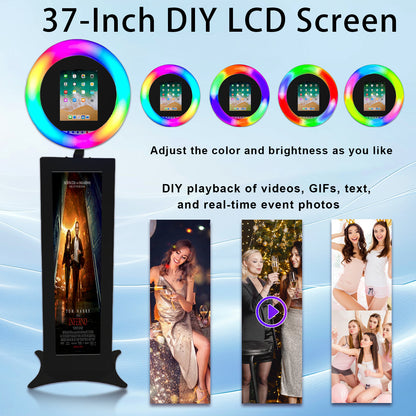 Photo Booth for iPad 10.2" 10.9'' 11'' 12.9'' with 37" LCD Selfie Machine, Portable Photo Booth with RGB LED Light & Flight Case for Birthday Graduation Wedding Events (Black, Photo Booth)