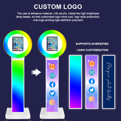 Portable lpad Photo Booth Compatible with Any lpad Logo Customizable Selfie Photo Booth Stand Shell with Flight Case for Parties Wedding Events