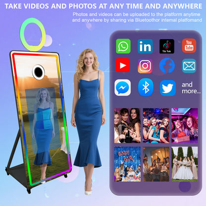 Magic Mirror Photo Booth 65’’ Mirror Photo Booth 32’’ Interactive Touch Screen, Built-in Mini PC with Instant Print and Sharing