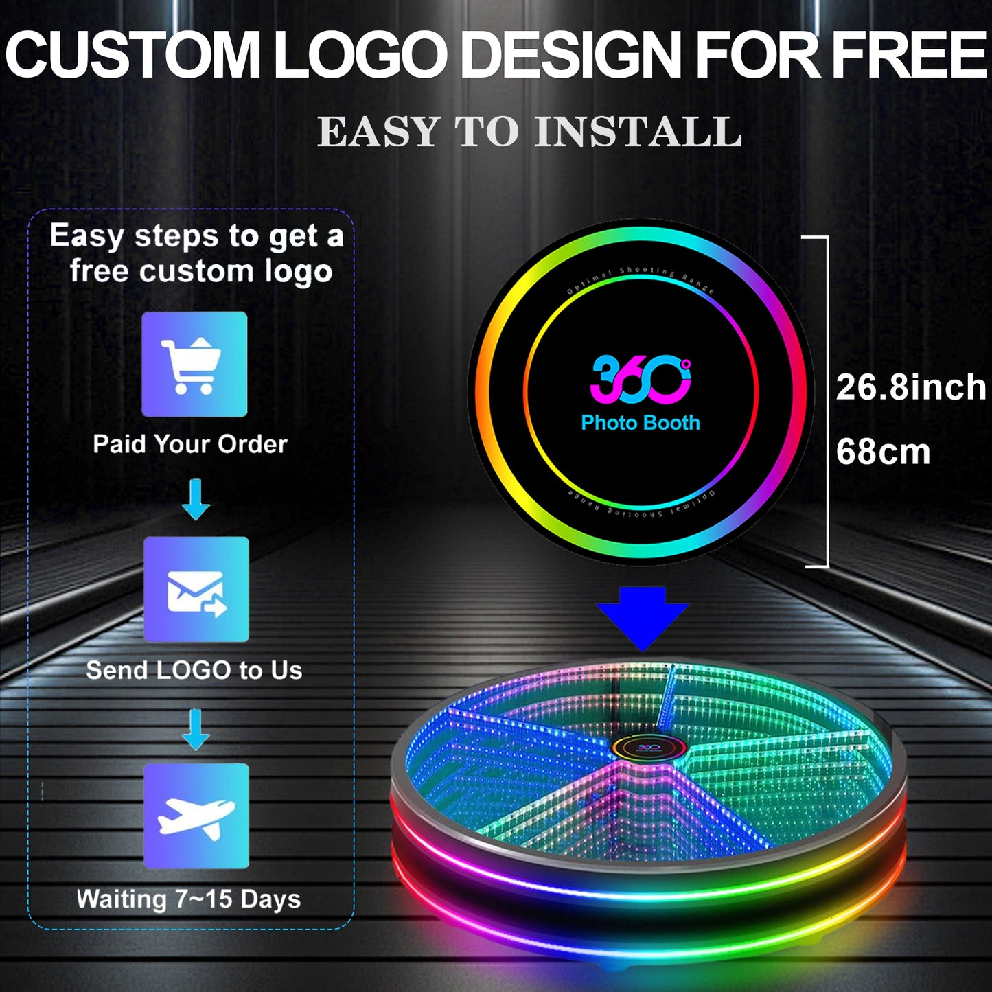 360 Photo Booth Automatic Spin Slow Motion Video Automatic Rotation Platform Camera LED Tempered Glass Booth For Weddings