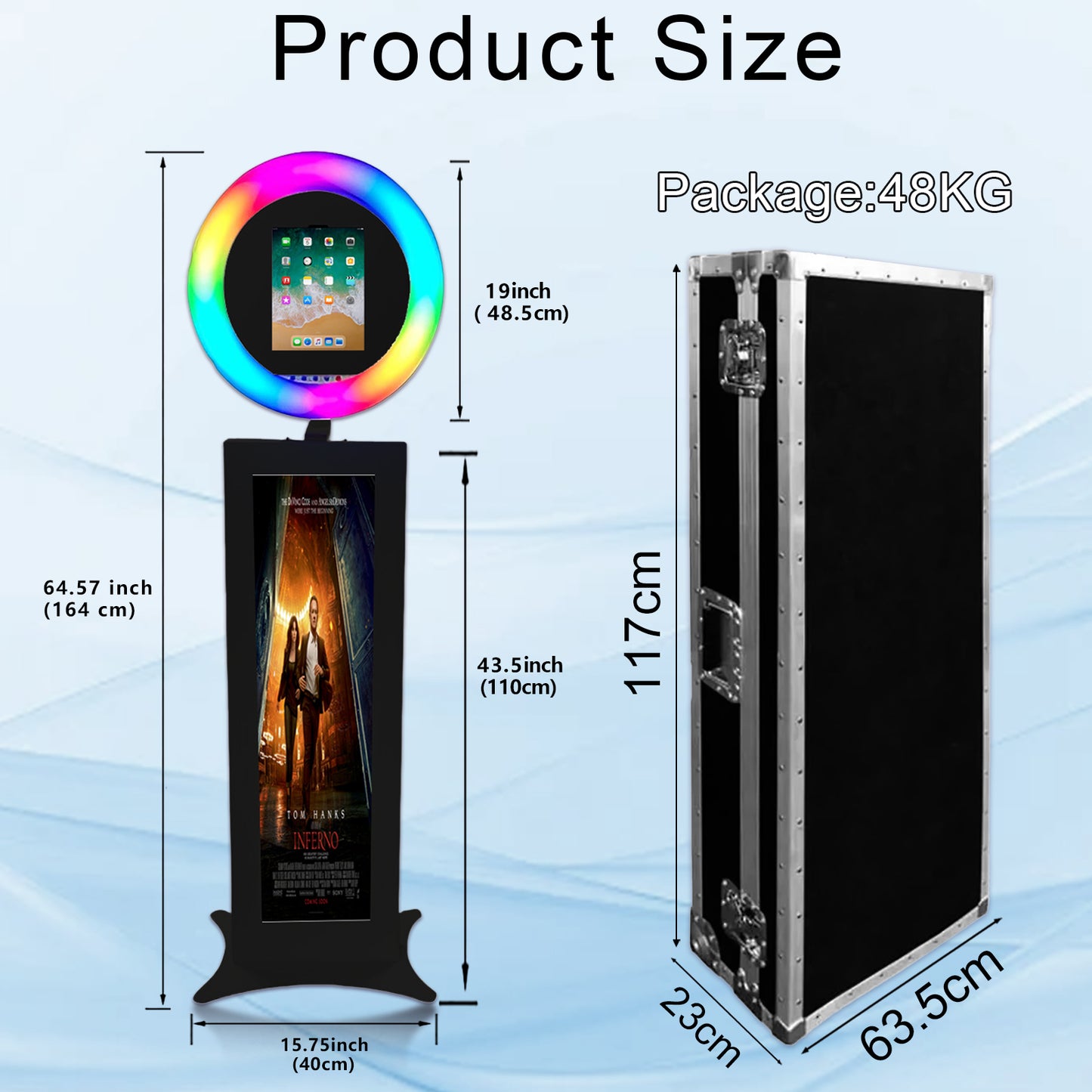 Photo Booth for iPad 10.2" 10.9'' 11'' 12.9'' with 37" LCD Selfie Machine, Portable Photo Booth with RGB LED Light & Flight Case for Birthday Graduation Wedding Events (Black, Photo Booth)