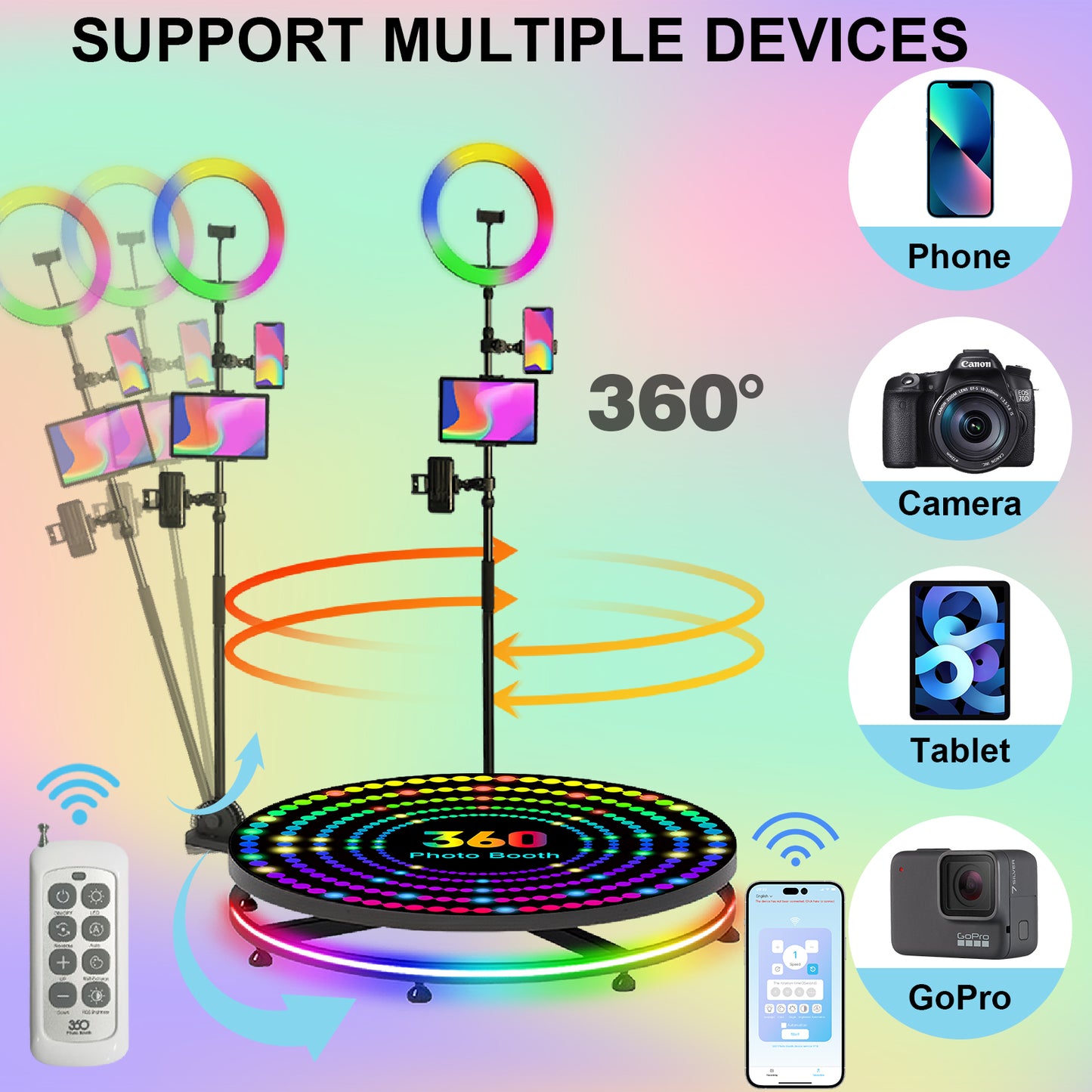 360 Photo Booth Machine for Parties with Flight Case,Logo Customization,Software APP Remote Automatic 360 Spin Camera Video Booth for 3-5 People (31.5"+Flight Case)