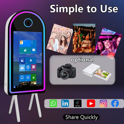 Selfie Photobooth with 32 Inch Mirror Touch Screen Photo Booth Magic Mirror Booth Machine for Weddings Parties Events