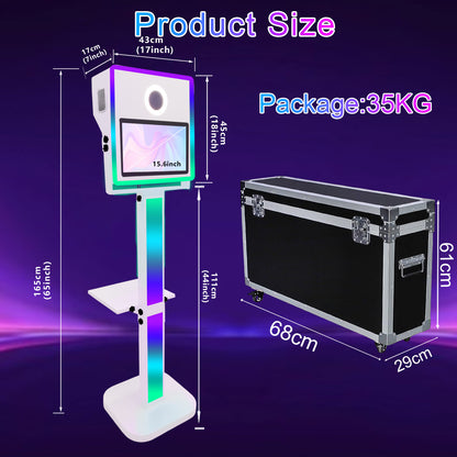 Portable Photo Booth with Printer Mirror Photo Booth 15.6 inch Touch Screen Selfie Photobooth Machine for Events Wedding Party Rental Christmas Flight Case