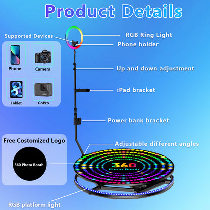 360 Metal Platform Photo Booth Machine Automatic Spin Slow Motion Video Booth Camera Booth for Weddings Parties Events