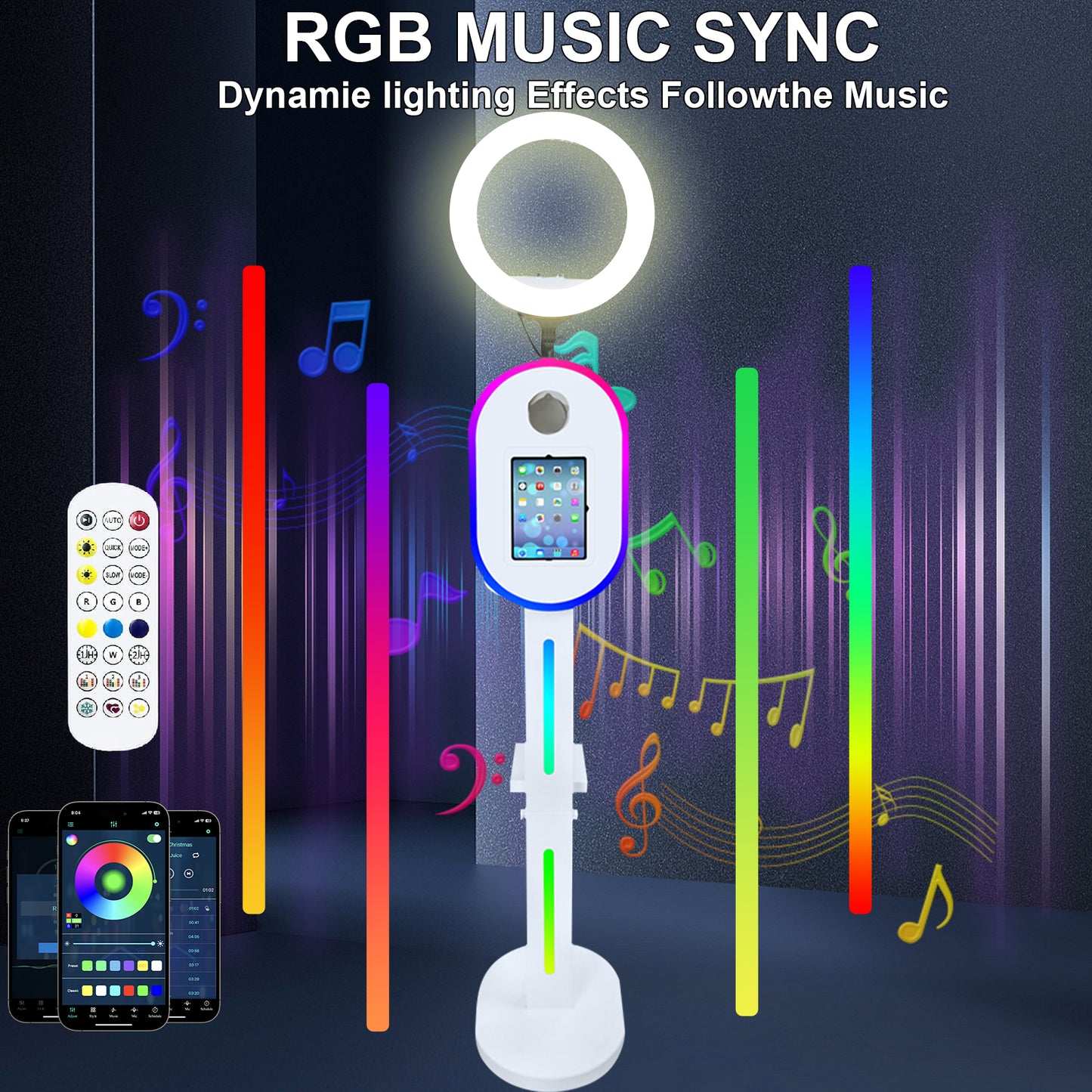 Portable Photo Booth Compatible with iPad Shell Stand Selfie Station Photobooth Machine with Adjustable RGB Light for Events Rental Wedding,Customized Logo