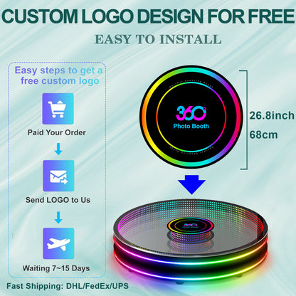 Portable 360 Photo Booth LED Glass Machine Camera Selfie Video Fill Light Booth Free Accessories Automatic Spin 360 Photobooth