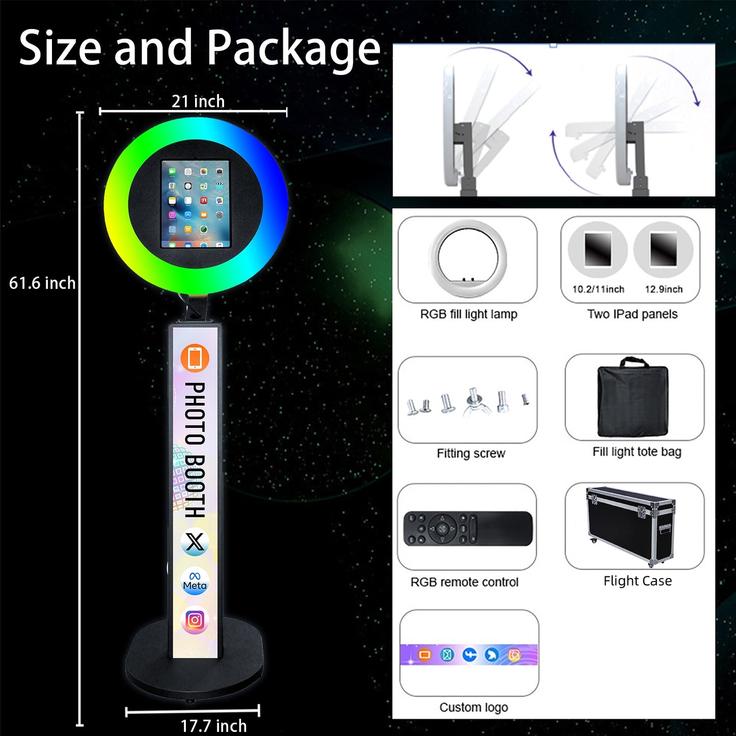 iPad Photo Booth Selfie Machine Shell Adjustable Stand Photobooth With LED Ring Light Customized LOGO For Wedding Partys Events