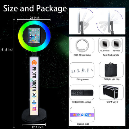 iPad Photo Booth Selfie Machine Shell Adjustable Stand Photobooth With LED Ring Light Customized LOGO For Wedding Partys Events