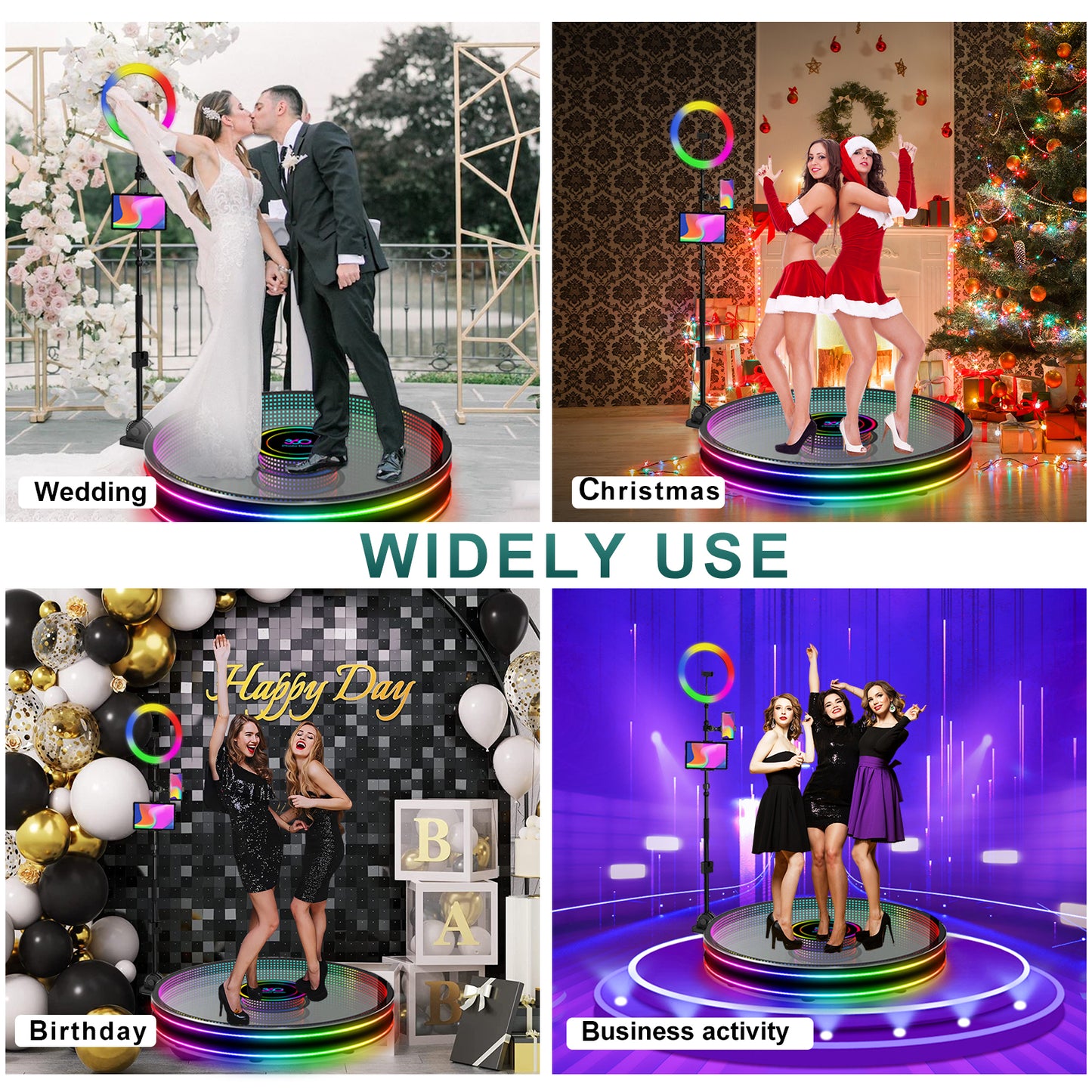 Portable 360 Photo Booth LED Glass Machine Camera Selfie Video Fill Light Booth Free Accessories Automatic Spin 360 Photobooth