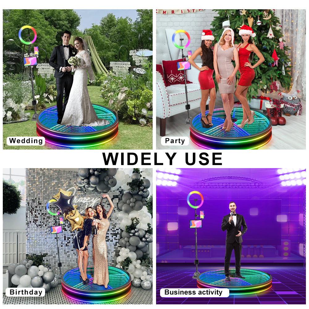 360 Photo Booth Automatic Spin Slow Motion Video Automatic Rotation Platform Camera LED Tempered Glass Booth For Weddings