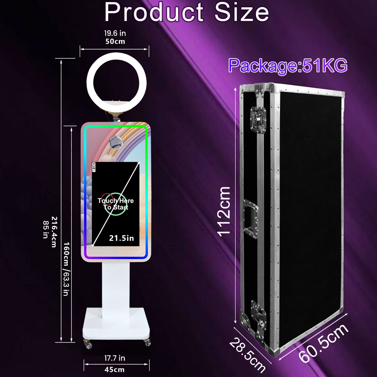 Portable Mirror Photo Booth Camera Magic Mirror Selfie Photobooth Machine with 21.5 inch Touch Screen for Wedding Patry Rental