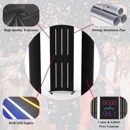 360 Photo Booth Backdrop for Party Event LED Lights Vogue Booth 360 Degree Video Camera Booth Enclosure Free Customize Logo for Events Weddings Parties