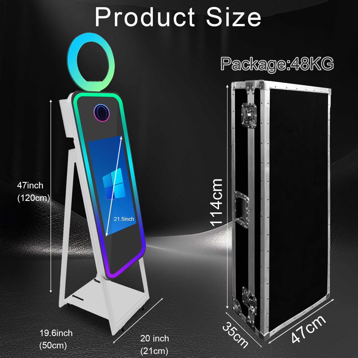 Portable 40" Magic Mirror Photo Booth with 21.5" Touch Screen Selfie Photobooth Machine with Flight Case for Wedding Party