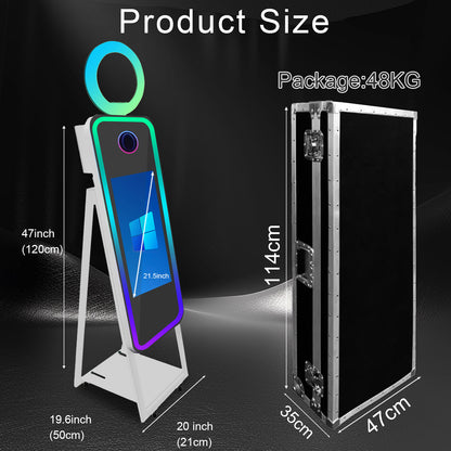 Portable 40" Magic Mirror Photo Booth with 21.5" Touch Screen Selfie Photobooth Machine with Flight Case for Wedding Party