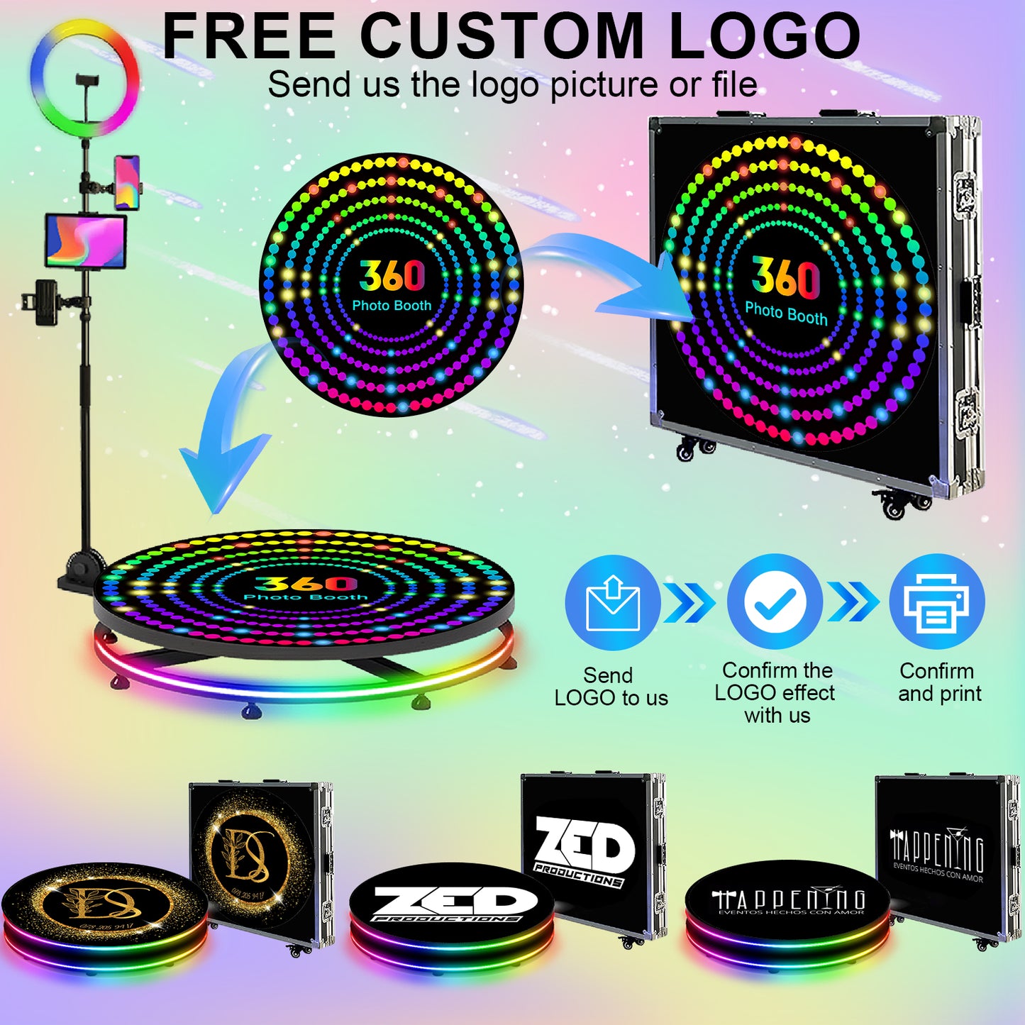 360 Photo Booth Machine for Parties with Flight Case,Logo Customization,Software APP Remote Automatic 360 Spin Camera Video Booth for 3-5 People (31.5"+Flight Case)