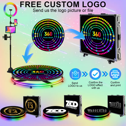 360 Photo Booth Machine for Parties with Flight Case,Logo Customization,Software APP Remote Automatic 360 Spin Camera Video Booth for 3-5 People (31.5"+Flight Case)