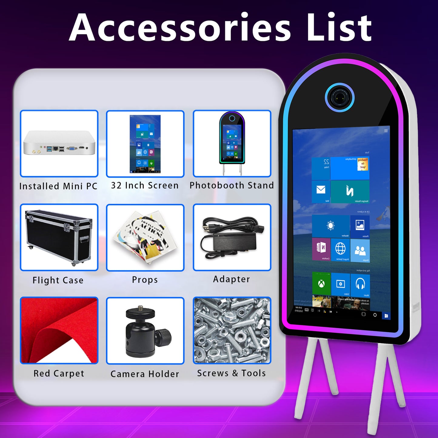 Selfie Photobooth with 32 Inch Mirror Touch Screen Photo Booth Magic Mirror Booth Machine for Weddings Parties Events