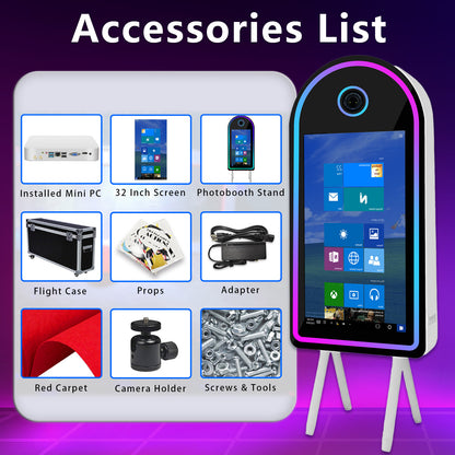 Selfie Photobooth with 32 Inch Mirror Touch Screen Photo Booth Magic Mirror Booth Machine for Weddings Parties Events
