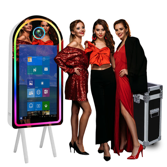 Selfie Photobooth with 32 Inch Mirror Touch Screen Photo Booth Magic Mirror Booth Machine for Weddings Parties Events