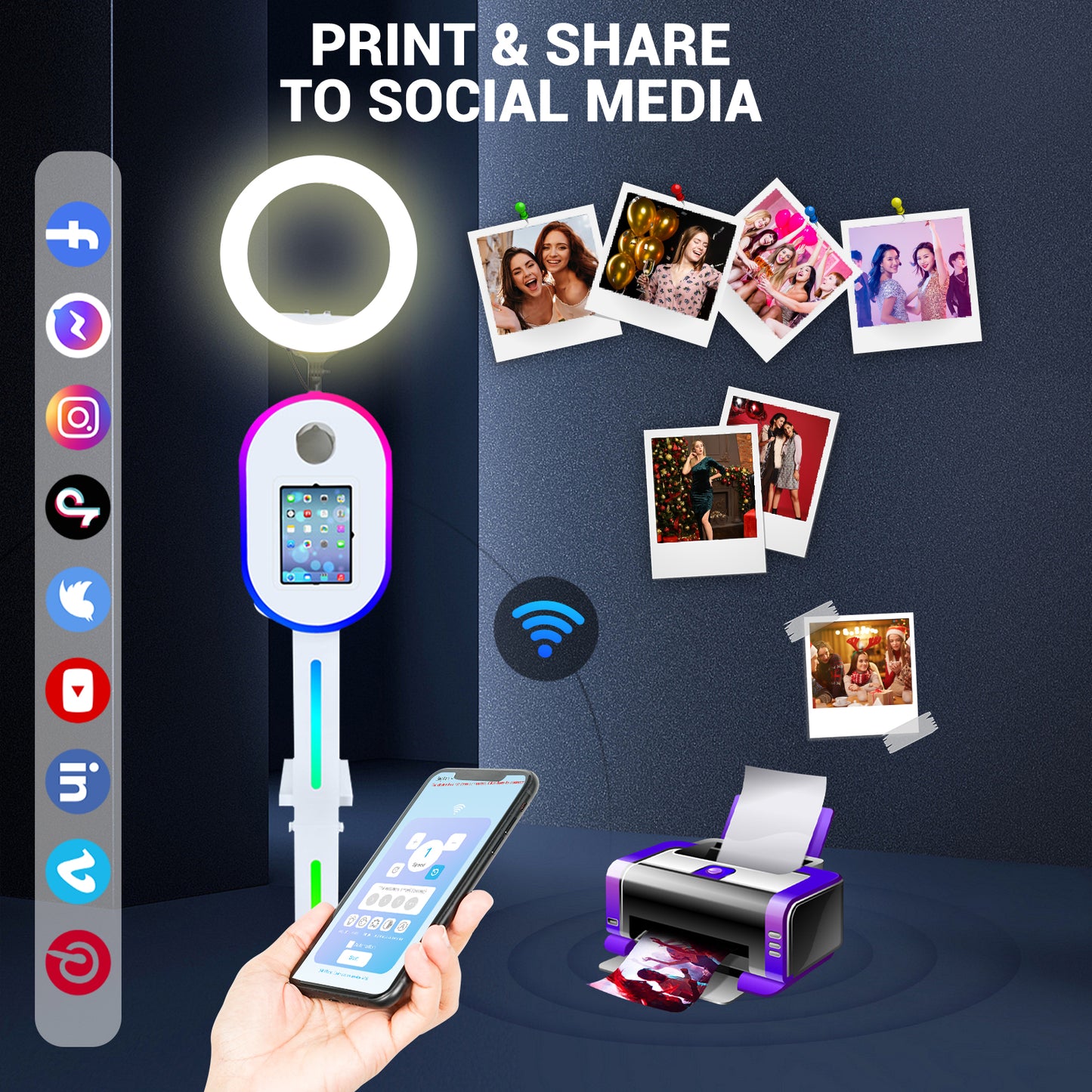 Portable Photo Booth Compatible with iPad Shell Stand Selfie Station Photobooth Machine with Adjustable RGB Light for Events Rental Wedding,Customized Logo